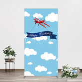 Lofaris Blue Sky White Cloud Airplane Birthday Rectangle Backdrop